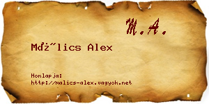 Málics Alex névjegykártya
